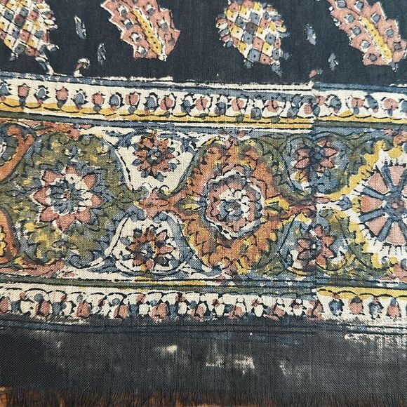 Vintage 1940s Handblocked India Cotton Boho Scarf - Picture 4 of 9